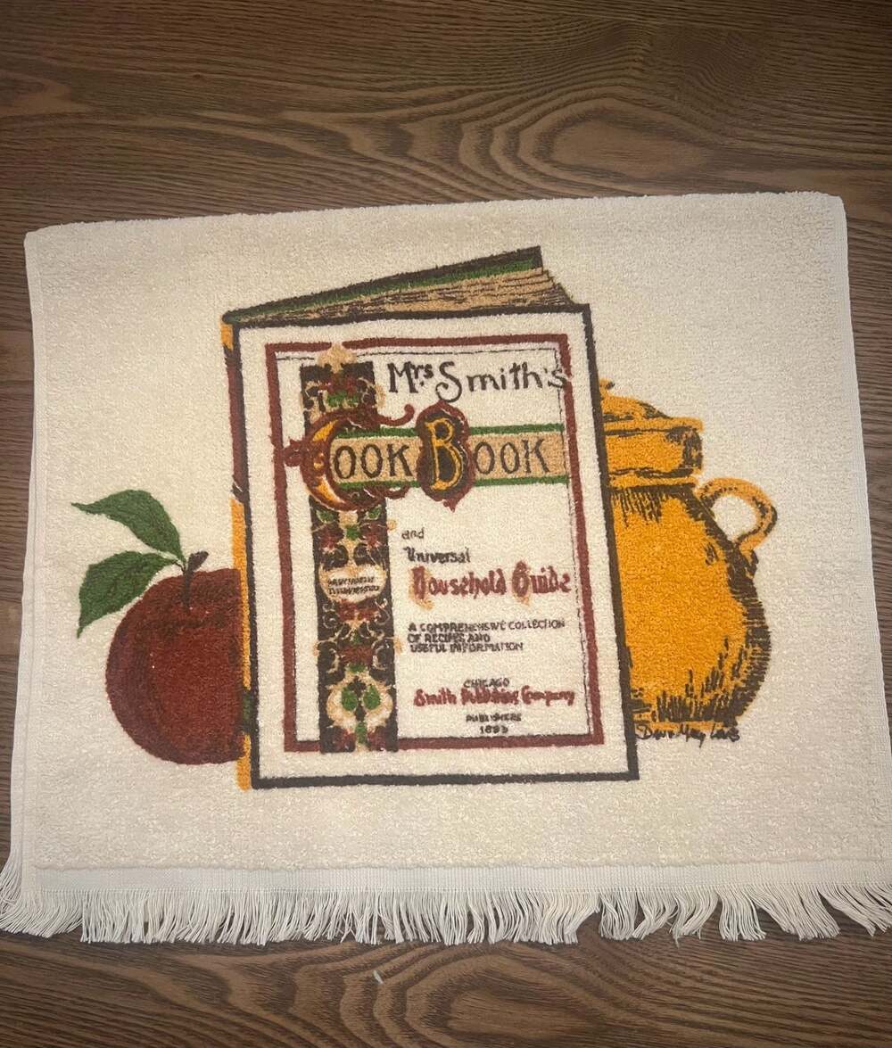 Vintage Cannon Mrs. Smith's Cook Book Decorative Fringed Hand Towel